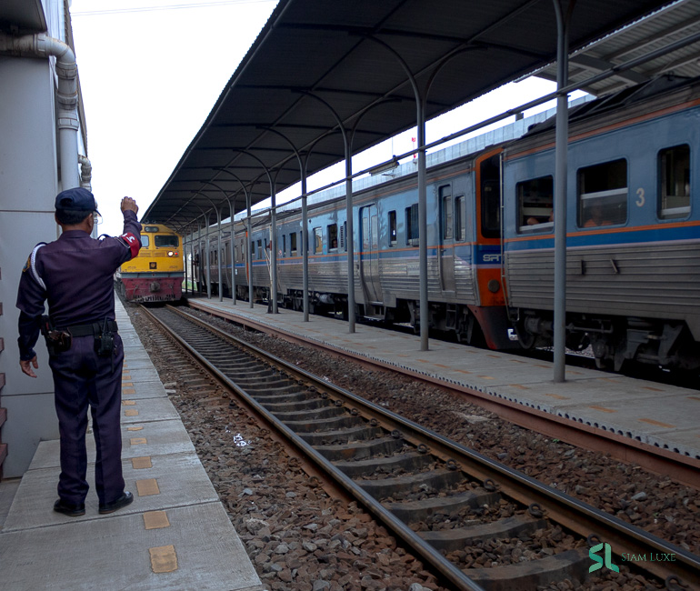 The train is approaching to the station in Taling chan junction, Bangkok